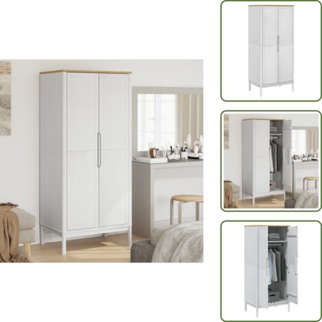 The Living Store Armadio FLORO Bianco 77x53x171 cm in Legno Massello di Pino - Armadio in pino