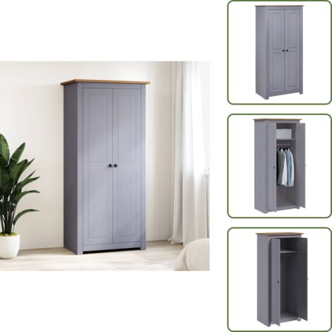 The Living Store Armadio Grigio 80x50x171,5 cm Legno Massello Pino Panama Range - Guardaroba
