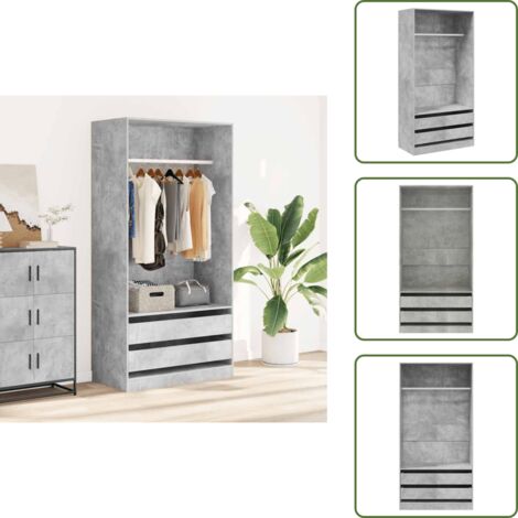 The Living Store Armadio Grigio Cemento 100x50x200 cm in Legno Multistrato - Armadio grigio cemento