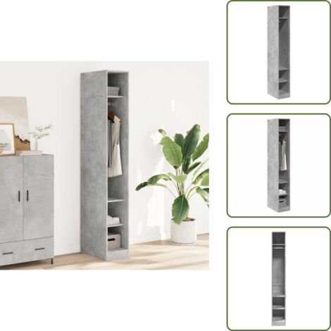 The Living Store Armadio Grigio Cemento 30x50x200 cm in Legno Multistrato - Armadio grigio cemento