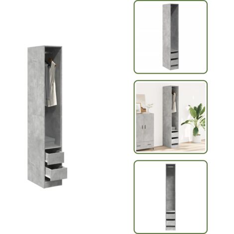 The Living Store Armadio Grigio Cemento 30x50x200 cm in Legno Multistrato - Armadio in truciolato