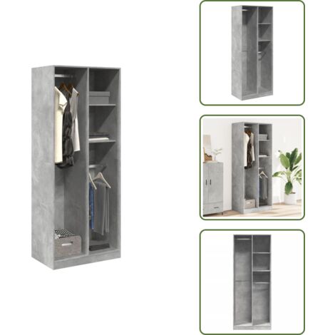 The Living Store Armadio Grigio Cemento 80x50x200 cm in Legno Multistrato - Armadio grigio cemento