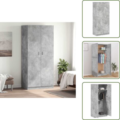 The Living Store Armadio Grigio Cemento 90x52x200 cm in Legno Multistrato - Armadio grigio cemento