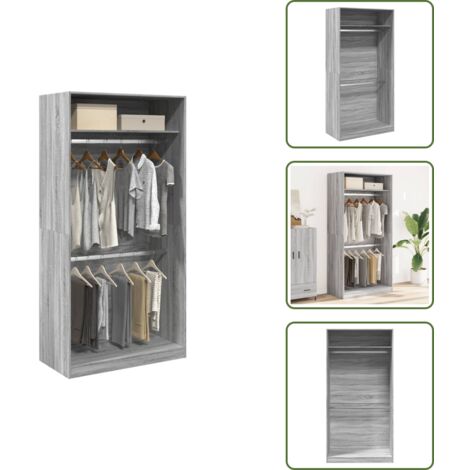 The Living Store Armadio Grigio Sonoma 100x50x200 cm in Legno Multistrato - Armadio grigio