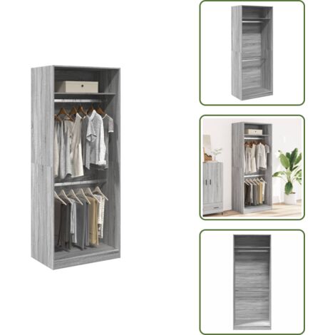 The Living Store Armadio Grigio Sonoma 80x50x200 cm in Legno Multistrato - Armadio grigio