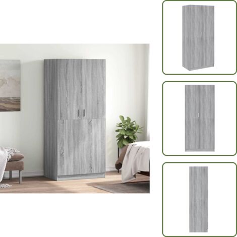 The Living Store Armadio Grigio Sonoma 80x52x180 cm in Legno Multistrato - Armadio grigio sonoma
