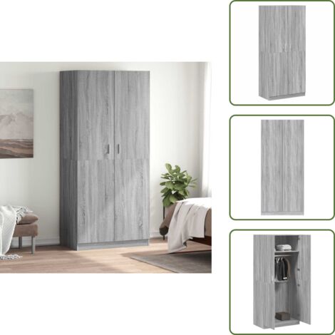 The Living Store Armadio Grigio Sonoma 90x52x200 cm in Legno Multistrato - Armadio grigio