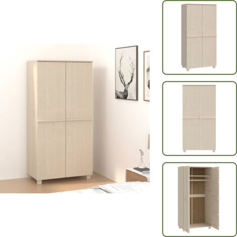 The Living Store Armadio HAMAR ambra 89x50x180 cm in Legno Massello di Pino - Armadio marrone ambra