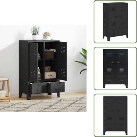 The Living Store Armadio in Metallo in Stile Industriale 67x35x107 cm Nero - Armadio industriale