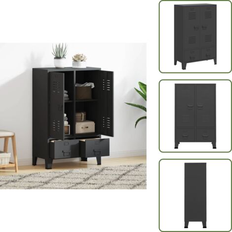 The Living Store Armadio Industriale Antracite 67x35x107 cm in Acciaio - Armadio in acciaio