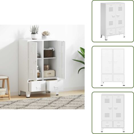 The Living Store Armadio Industriale Bianco 67x35x107 cm in Acciaio - Armadio in acciaio
