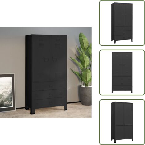 The Living Store Armadio Industriale Nero 90x50x180 cm in Metallo - Armadio in metallo