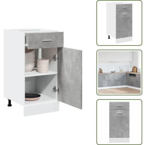 The Living Store Armadio Inferiore Cassetto “Lyon” Grigio Cemento 40x46x81,5 - Cassetto cucina