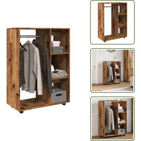 The Living Store Armadio Legno Antico 80x40x110 cm in Legno Multistrato - Armadio con ruote
