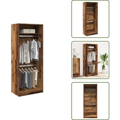 The Living Store Armadio Legno Antico 80x50x200 cm in Legno Multistrato - Armadio antico