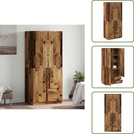 The Living Store Armadio Legno Antico 80x52x180 cm in Truciolato - Armadio antico