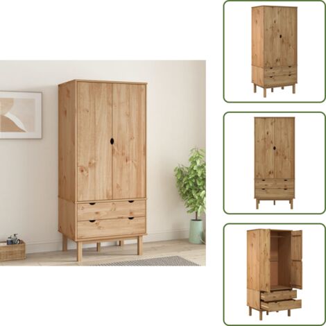 The Living Store Armadio OTTA 76,5x53x172 cm in Legno Massello di Pino - Armadio scandinavo