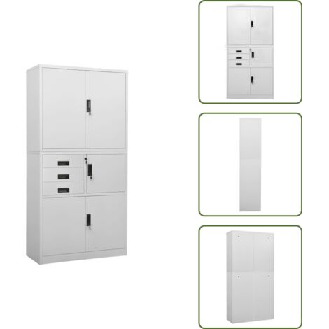 The Living Store Armadio per Ufficio Grigio Chiaro 90x40x180 cm in Acciaio - Armadio in acciaio