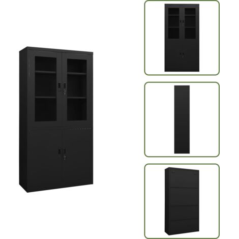 The Living Store Armadio per Ufficio Nero 90x40x180 cm in Acciaio - Armadio per ufficio