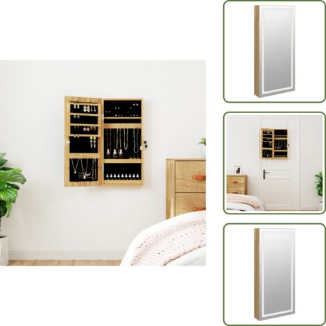 The Living Store Armadio Portagioie a Specchio con Luci LED a Parete - Armadio porta gioielli