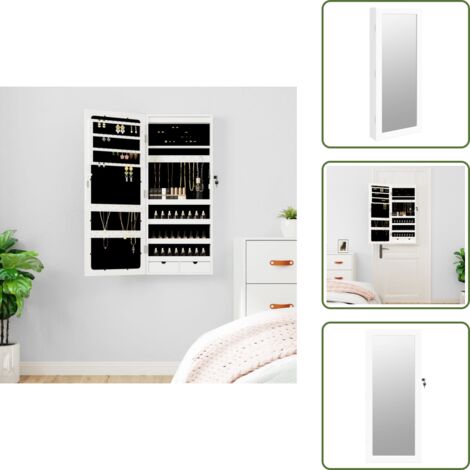 The Living Store Armadio Portagioie a Specchio con Luci LED a Parete Bianco - Armadio portagioie