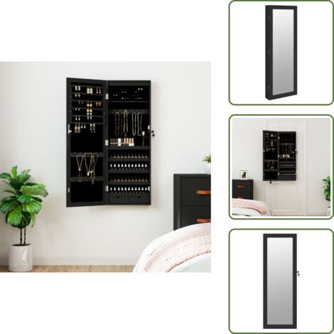 The Living Store Armadio Portagioie a Specchio con Luci LED a Parete Nero - Armadio portagioie
