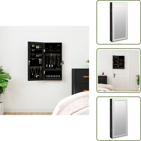 The Living Store Armadio Portagioie a Specchio con Luci LED a Parete Nero - Armadio portagioie