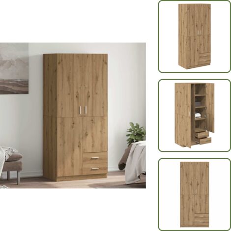 The Living Store Armadio Rovere Artigianale 80x52x180 cm in Legno Multistrato - Armadio multistrato