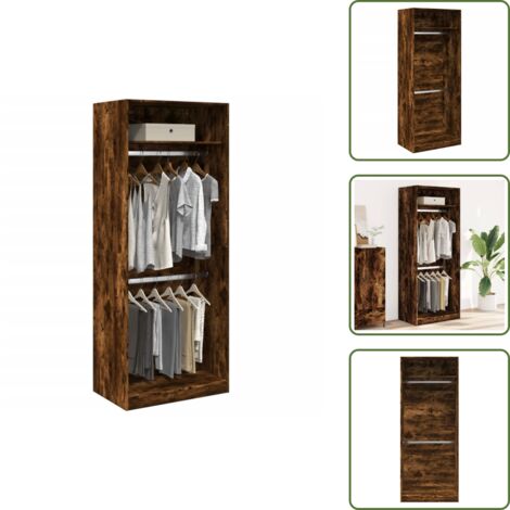 The Living Store Armadio Rovere Fumo 80x50x200 cm in Legno Multistrato - Guardaroba