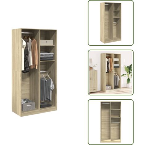 The Living Store Armadio Rovere Sonoma 100x50x200 cm in Legno Multistrato - Armadio con scomparti