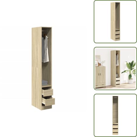 The Living Store Armadio Rovere Sonoma 30x50x200 cm in Legno Multistrato - Armadio da ingresso