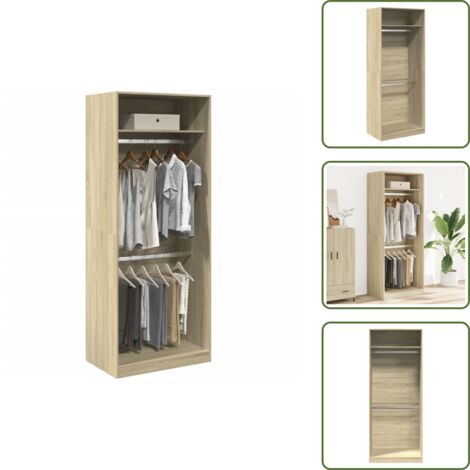 The Living Store Armadio Rovere Sonoma 80x50x200 cm in Legno Multistrato - Armadio con scomparti