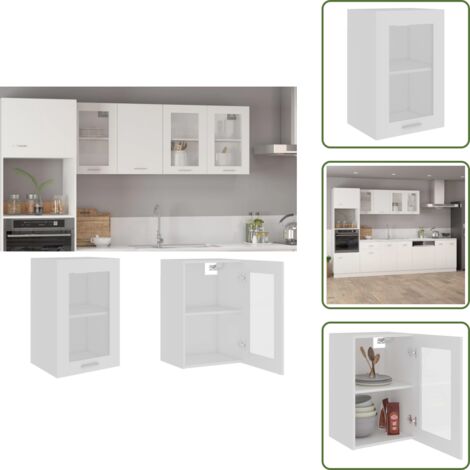 The Living Store Armadio Sospeso con Vetro “Lyon” Bianco 40x31x60 cm - Armadio con vetro