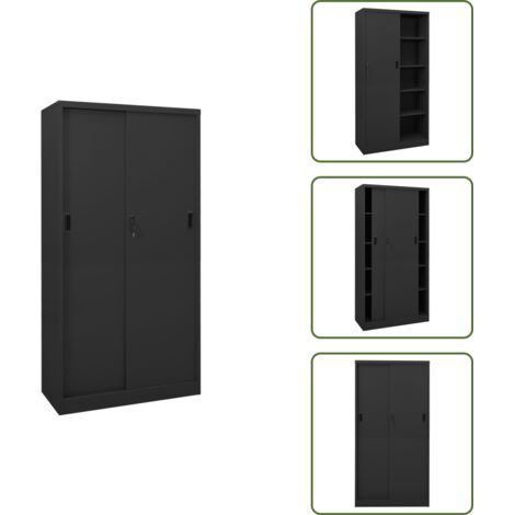 The Living Store Armadio Ufficio Anta Scorrevole Antracite 90x40x180 cm Acciaio - Armadio anta scorrevole
