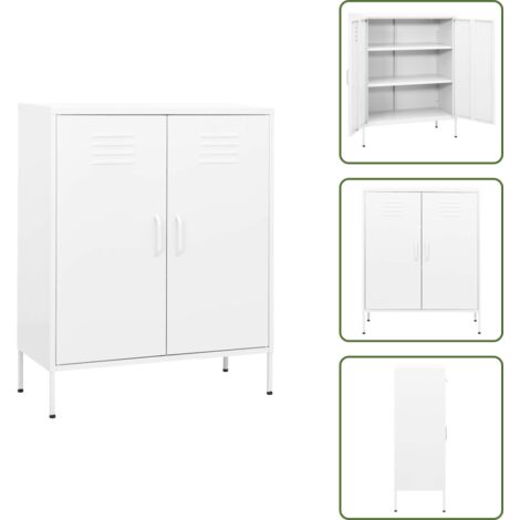 The Living Store Armario almacenamiento acero blanco 80x35x101,5 cm - Armario lateral