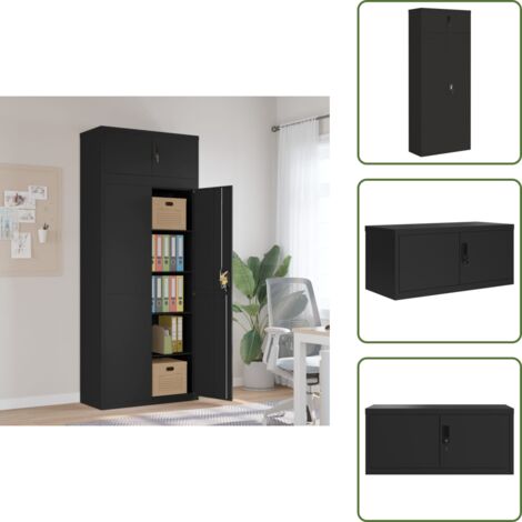 The Living Store Armario archivador de acero negro 90x40x220 cm - Armario de acero
