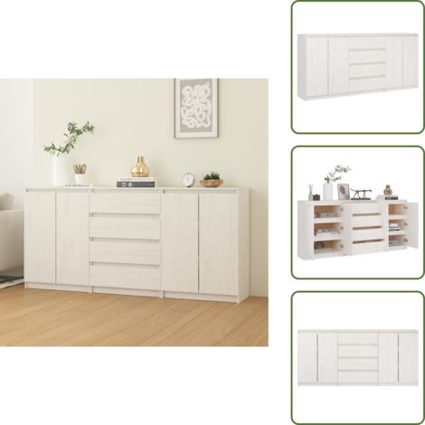 The Living Store Armario auxiliar 3 unidades madera maciza de pino blanco - Armario de madera