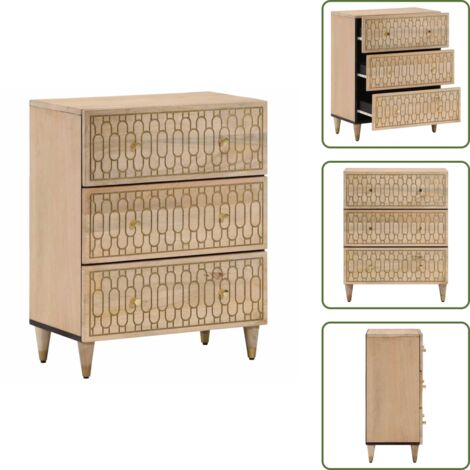 The Living Store Armario auxiliar madera maciza de mango 60x33x75 cm - Mueble de almacenamiento