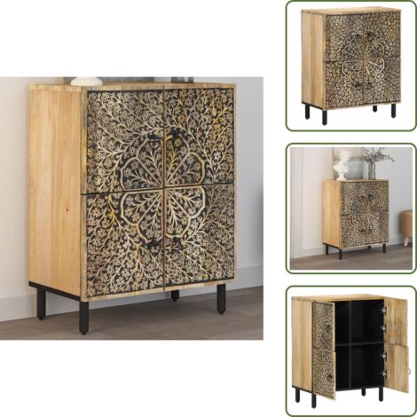 The Living Store Armario auxiliar madera maciza de mango 60x33x75 cm - Mueble de madera