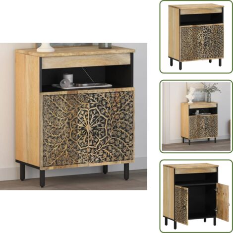 The Living Store Armario auxiliar madera maciza de mango 60x33x75 cm - Mueble de madera