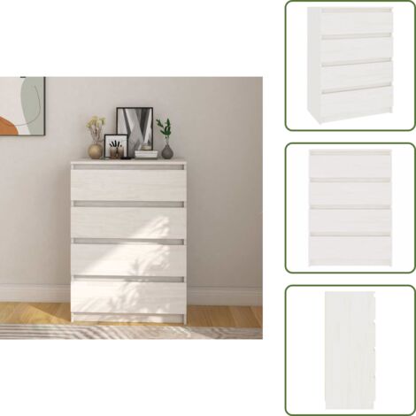 The Living Store Armario auxiliar madera maciza de pino blanco 60x36x84 cm - Armario de madera