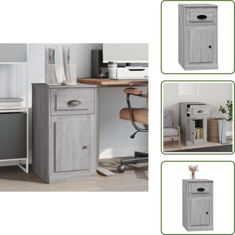 The Living Store Armario auxiliar y cajón madera contrachapada gris 40x50x75 cm - Cajón
