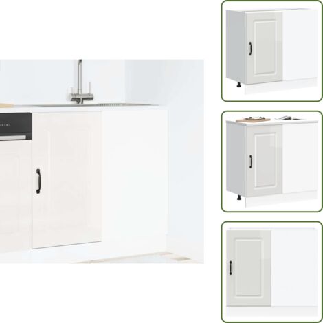 The Living Store Armario bajo de cocina "Kalmar" de madera de ingeniería blanco brillante - Almacenamiento cocina