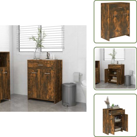The Living Store Armario baño madera contrachapada roble ahumado 60x33x80 cm - Armario baño madera