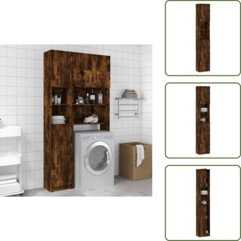 The Living Store Armario baño madera de ingeniería roble ahumado 32x25,5x190 cm - Armario de madera