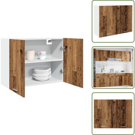 The Living Store Armario colgante "Lyon" de madera vieja, 80 x 31 x 60 cm, madera de ingeniería, - Armario de pared cocina