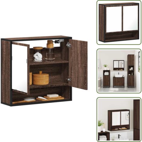 The Living Store Armario con espejo baño madera marrón roble 65x20x60 cm - Armario con espejo