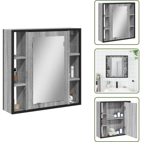 The Living Store Armario con espejo de baño madera gris Sonoma 60x16x60 cm - Armario de baño