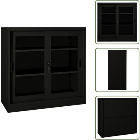 The Living Store Armario con puerta corredera acero negro 90x40x90 cm - Armario de oficina