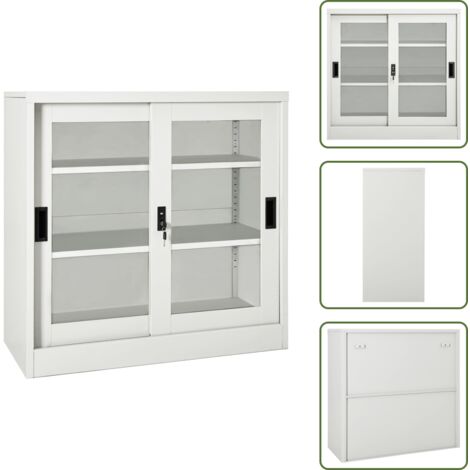 The Living Store Armario con puerta corredera gris claro acero 90x40x90 cm - Armario de oficina